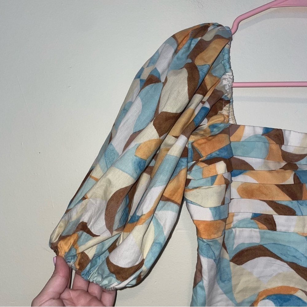 Abercrombie & Fitch Puff Sleeve Square Neck Crop Funky Print Top Size Small - Picture 3 of 5